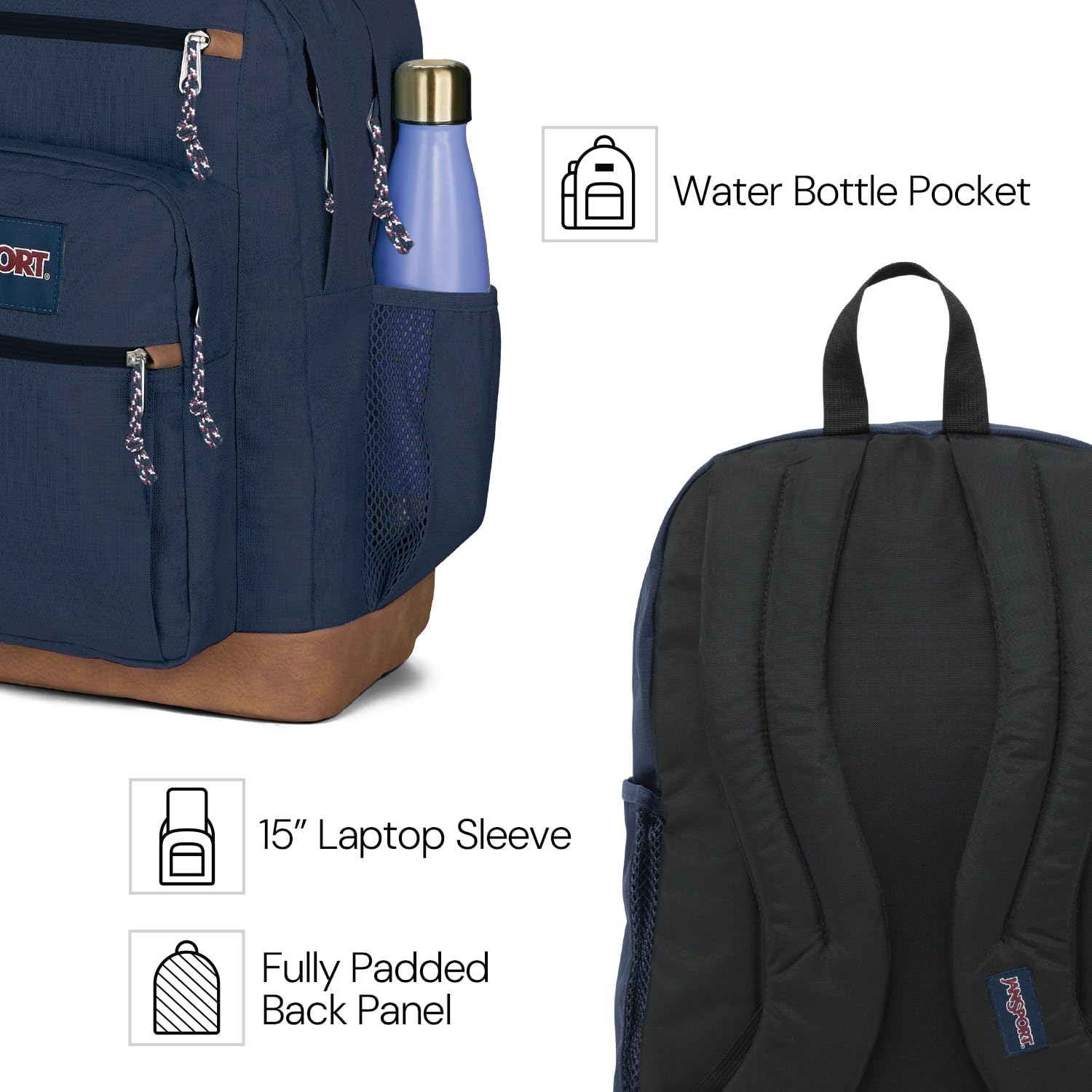 JanSport Cool Backpack, with 15-inch Laptop Sleeve - Large Computer Bag Rucksack with 2 Compartments, Ergonomic Straps, Black - Image 3